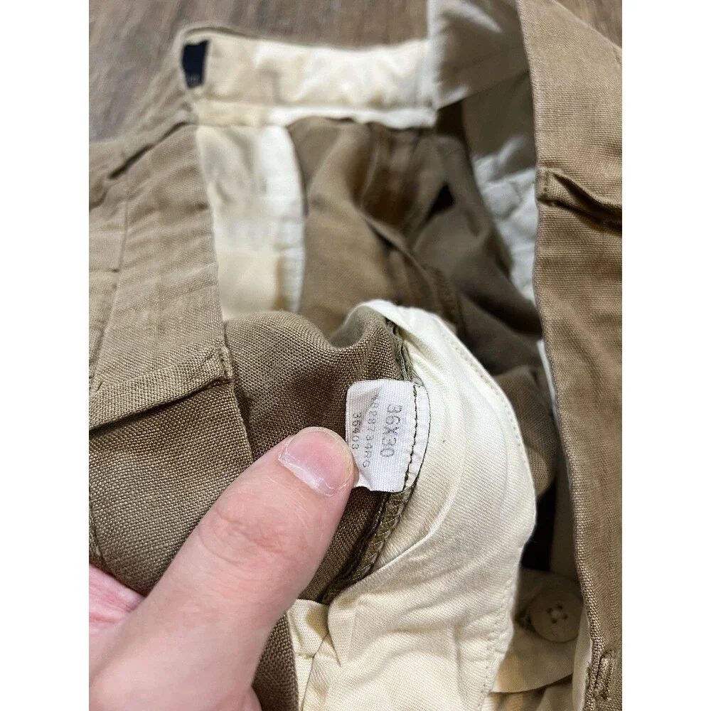 Vintage Polo Ralph Lauren Cuffed Pleated Trouser Pants Beige 100% Linen 36x30